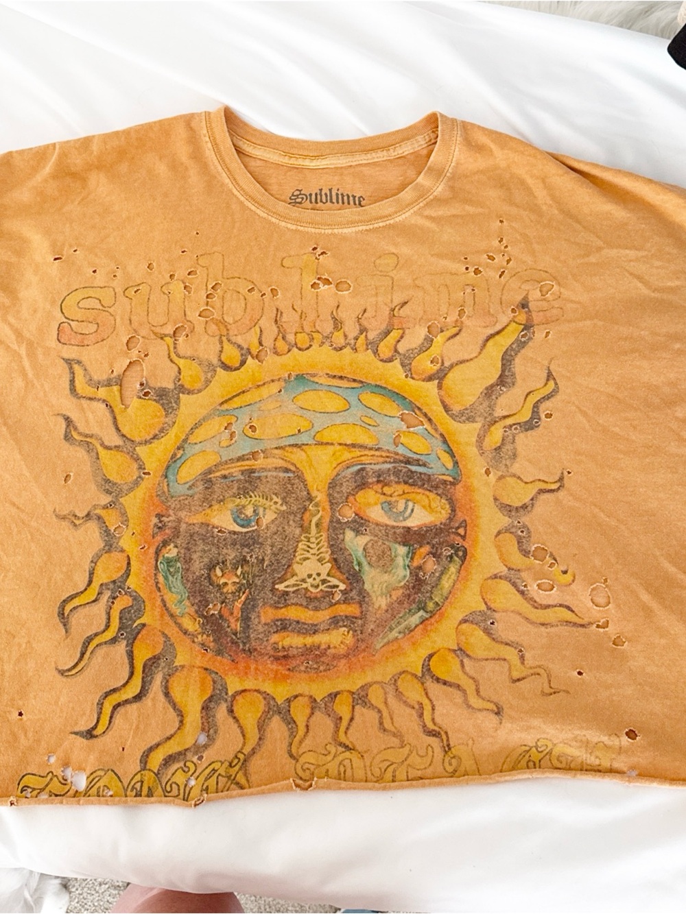 Sublime Women's Distressed Crop Top - Mustard Sun Graphic